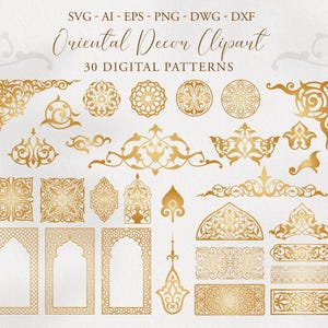 Arabian Oriental decorative elements SVG. Arabic Ornament PNG. Digital Clipart. Arabesque, borders. Traditional Pattern. Instant Download