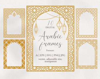 Arabic frames. Borders bundle. Digital clipart. Svg. Png transparent. Templates for invitations, events. Turkish moroccan islamic framework