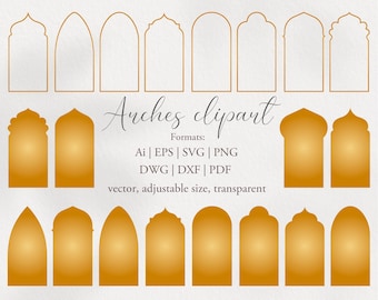 Arabic arches silhouette bundle. Moroccan arches. Digital clipart. Eps, DXF, SVG vector. PNG transparent. Arabian Doors & windows templates
