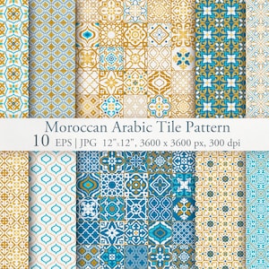 Modello vettoriale arabo marocchino senza soluzione di continuità. Carta digitale araba. Ornamento di piastrelle mediterranee. Modello arabesco. Download immediato. Stampabile