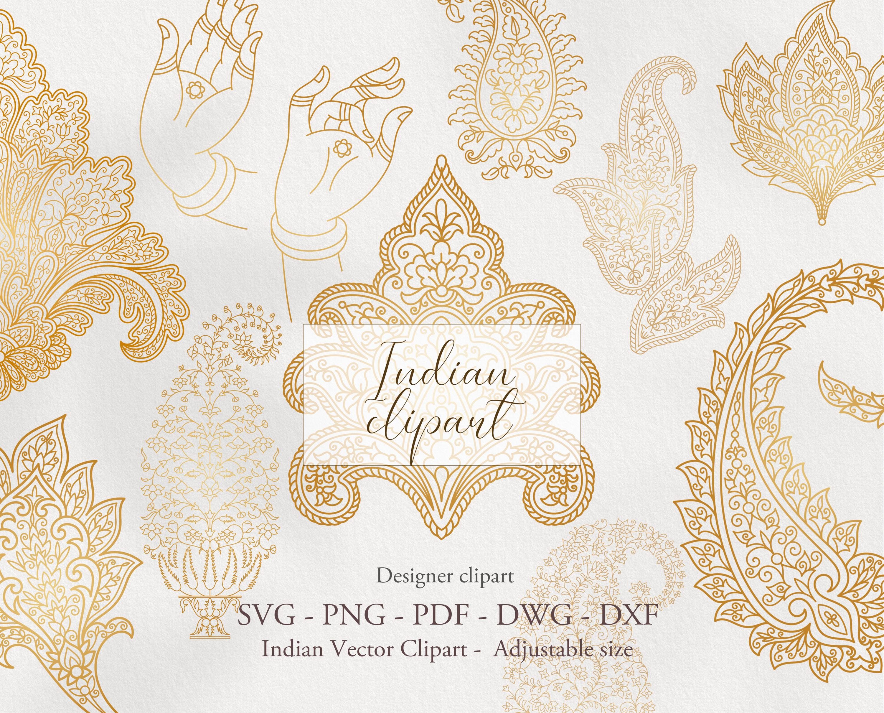 Indian Traditional Ornament Vector SVG Clipart Bundle. Oriental