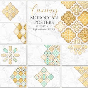 Ensemble d'affiches numériques marocaines. Cartes arabes, fond, invitation, carte postale. Carrelage marocain. Marbre. Ornement arabe. Affiche imprimable