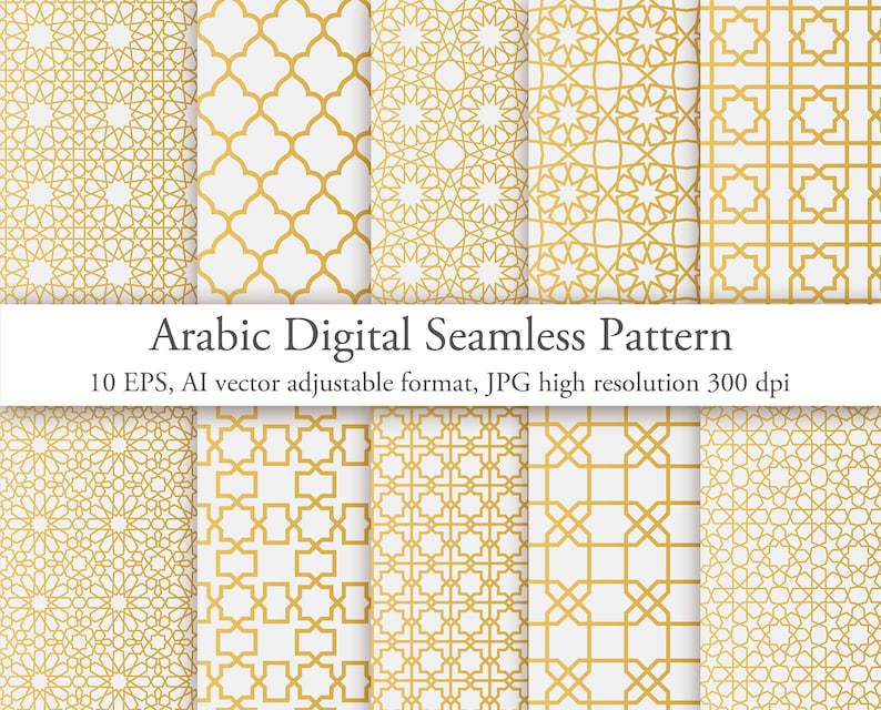 10 Arabian Seamless Digital Pattern. Arabic Golden Ornament Bundle. JPG ...