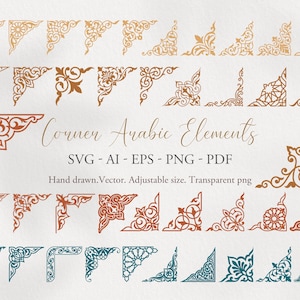 Arabic Corner Elements SVG Vector Bundle, Ornamental Borders PNG, Islamic Decorative Frames, Elegant Invitation Design Clipart