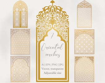 Arabian arches silhouette bundle. Arabic ornament. Digital clipart. Ai, EPS, JPG, PNG transparent. Doors & windows decor. Instant Download
