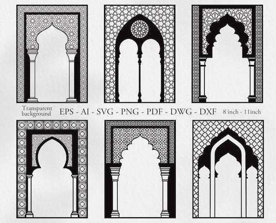 Arabian Arches Set. Moroccan Poster. SVG Vector Cut File. Arabic