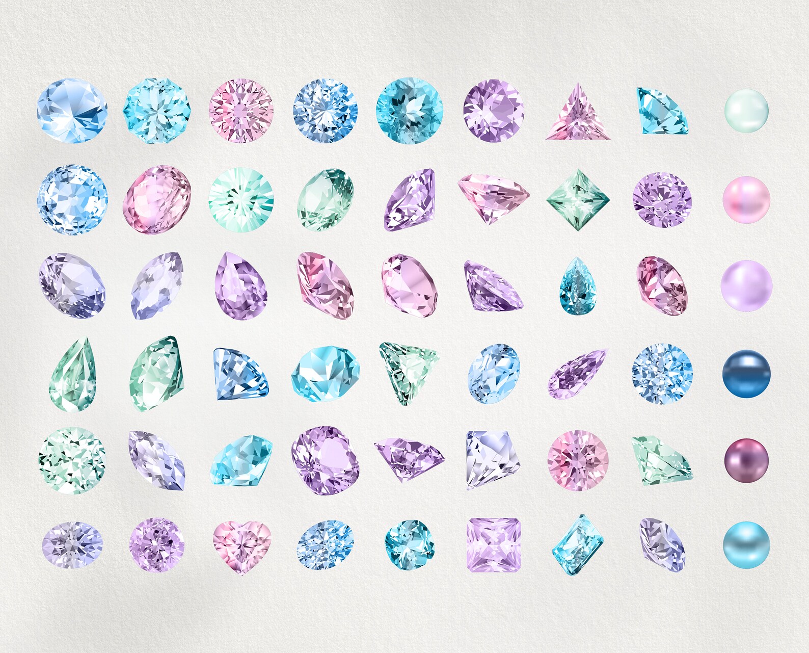 Gemstone Vector Clipart. PNG Diamond Digital Rhinestones Bundle ...