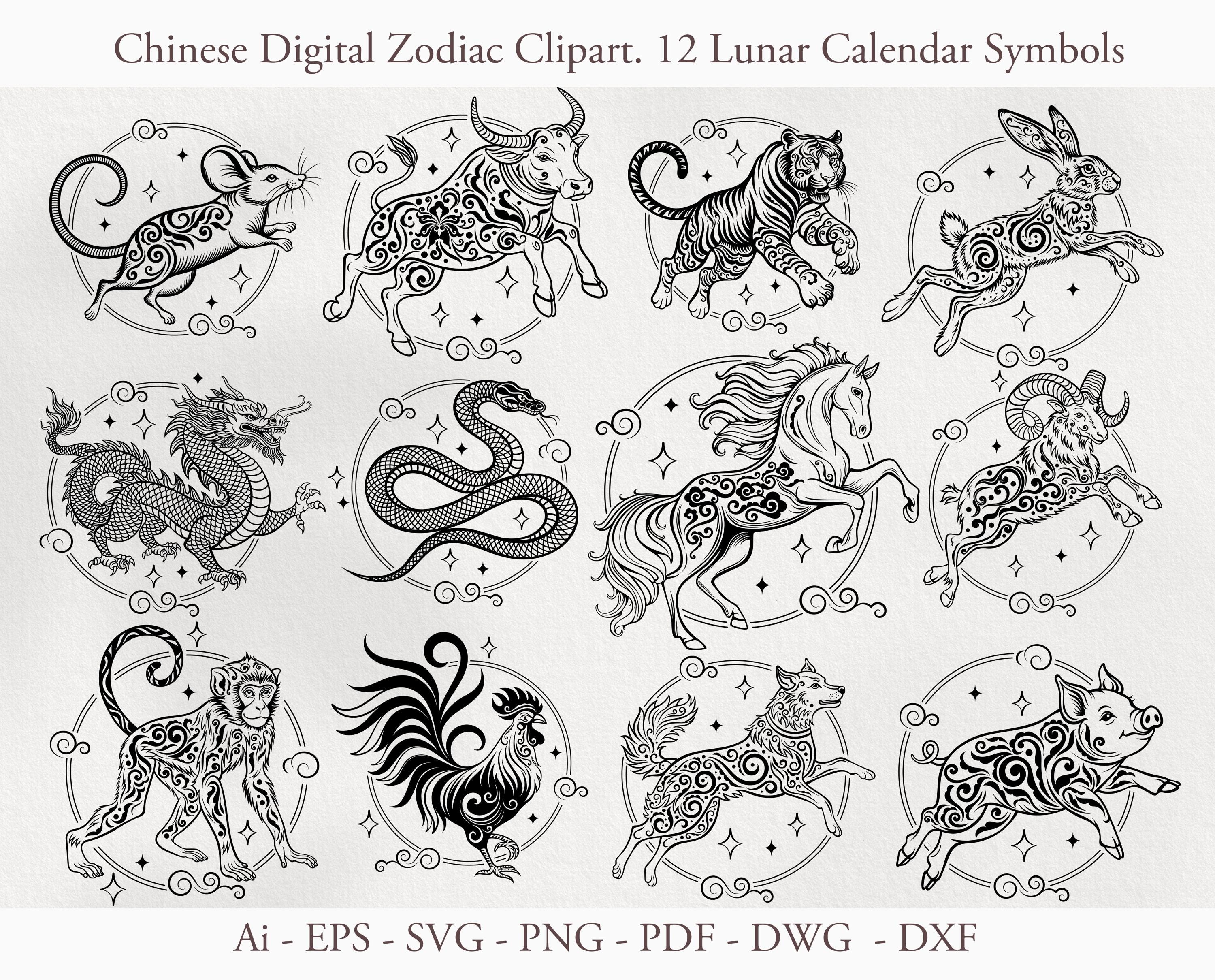 Chinese zodiac printable - Etsy België, image size:3000x2419