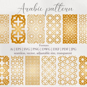 Arabic seamless digital ornament. Arabian golden pattern bundle. png transparent, svg vector. Islamic Pattern background. Interlacement