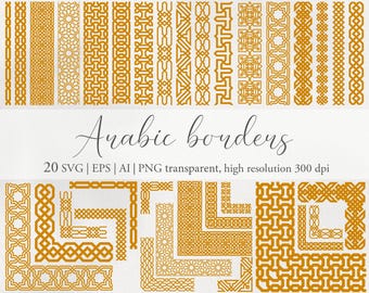 Oriental Arabic borders. Seamless pattern. Arabian border. Turkish, Moroccan, Islamic frame. SVG vector, PNG transparent. Arabesque ornament