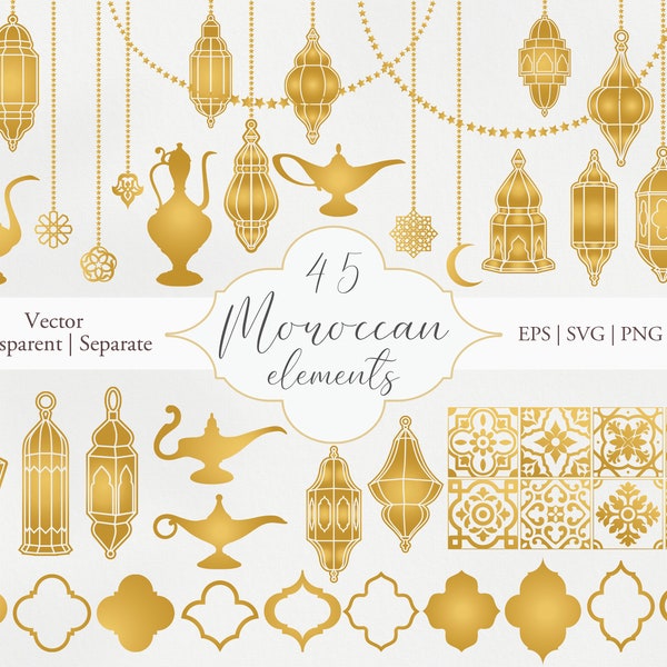 Marokkanische Vektor digitale Clipart. Arabisches Ornament. Arabische Laterne, Lampe, Kachel, Muster. Eps, Png, SVG transparent. Druckbar. Scrapbooking