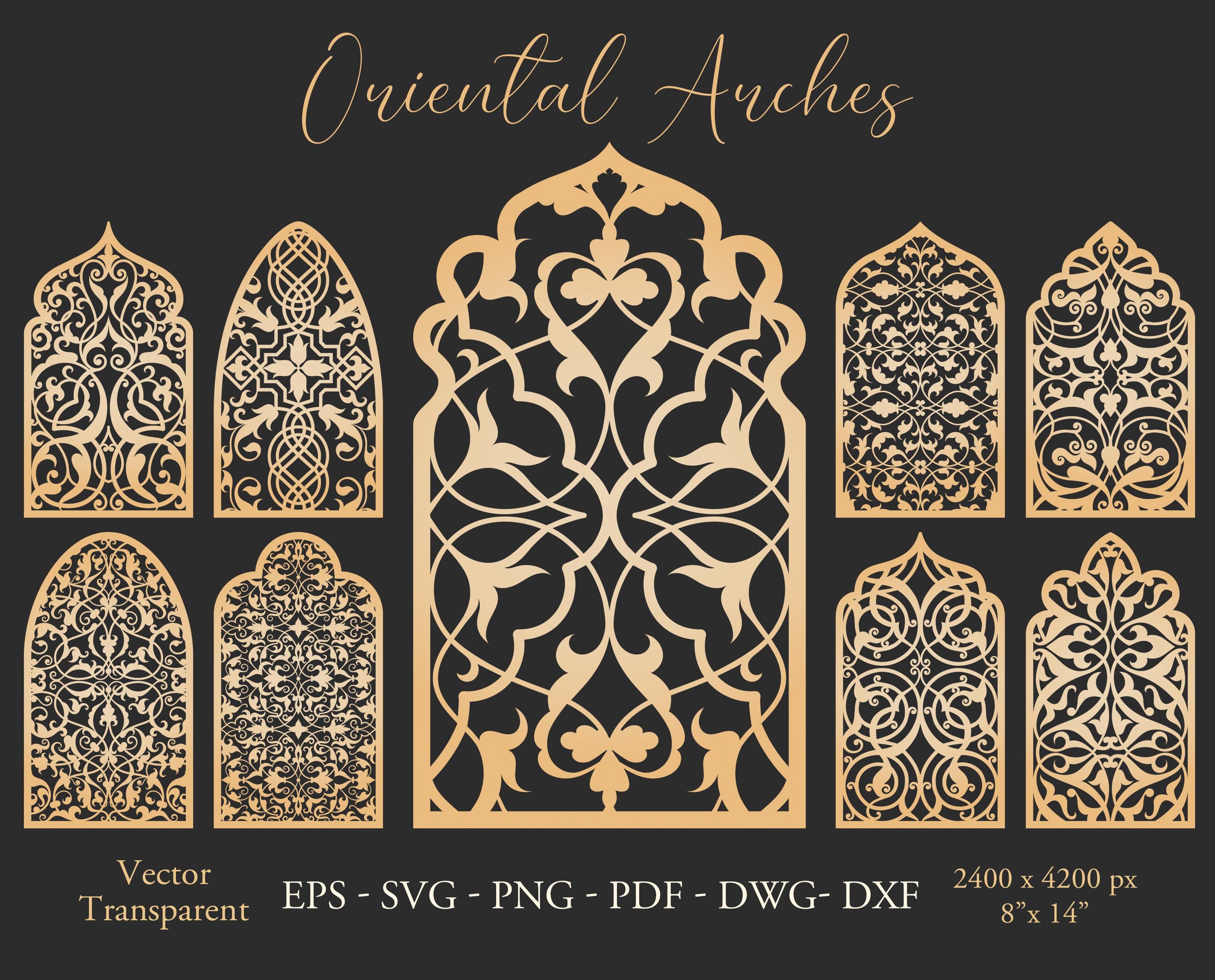 Arabian Digital Arches. Oriental Floral Ornament. Moroccan