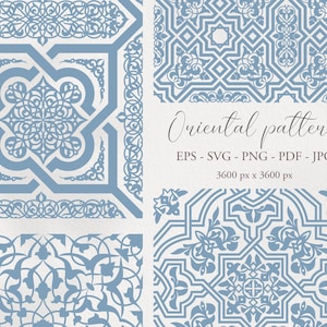 Oosters naadloos digitaal patroon. Arabische ornamentset. Transparant png-bestand, SVG-vector. Mediterrane achtergrond. Direct downloaden. Afdrukbaar