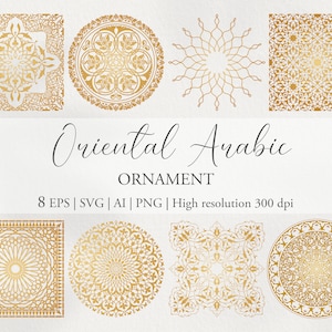 Oosters Arabisch gouden sieraad. Digitale transparante clipartbundel. Eps, Svg-vector, png transparant achtergrondontwerp, bruiloft, evenementen, oosten
