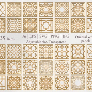 Arabic ornament. Vector digital clipart. Arabian oriental pattern. EPS, PNG. Transparent background. Middle east decoration. Panels. Borders