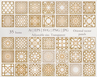 Arabic ornament. Vector digital clipart. Arabian oriental pattern. EPS, PNG. Transparent background. Middle east decoration. Panels. Borders
