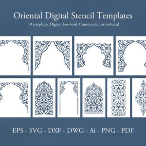 Oosters-Arabische bogen Digitale stencilsjablonen. Vectorpatronen SVG DXF-bestand. Marokkaanse, Indiase stencilornamenten. Silhouet lasersnijden