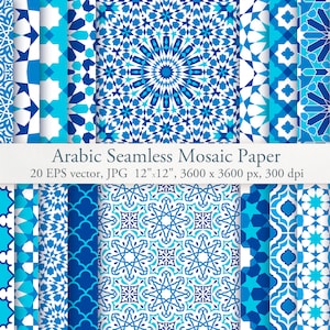 Carta digitale mosaico arabo senza soluzione di continuità. Piastrelle marocchine. Pacchetto di ornamenti arabi. File vettoriali JPG, EPS. Set di motivi orientali. Motivo arabesco