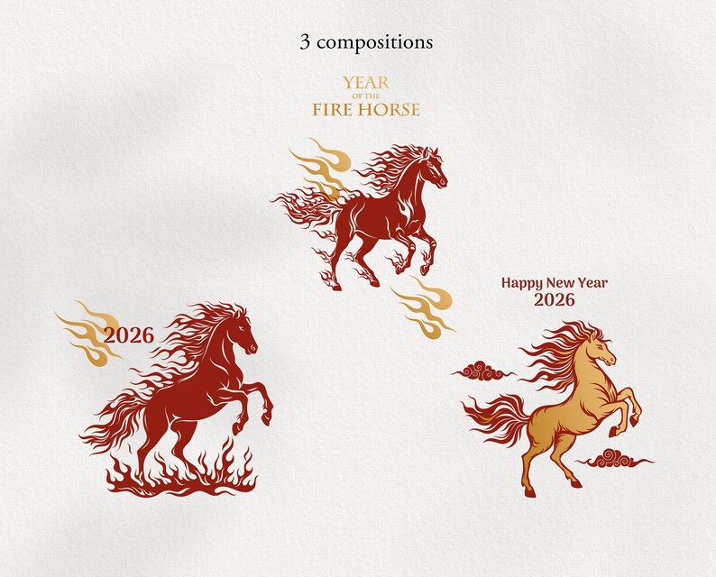 Year of the Fire Horse 2026. Chinese Clipart PNG, SVG, DXF Lunar Zodiac ...