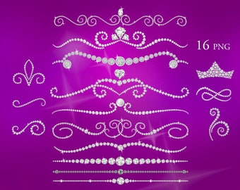 Diamond Clipart Dividers, Wedding Page Border Graphics (PNG Digital Download)