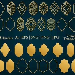 Moroccan Arabian frames. Vector vignettes bundle arabic style. Digital clipart Eps, Svg, Png. Arabian pattern. Moroccan window. Printable