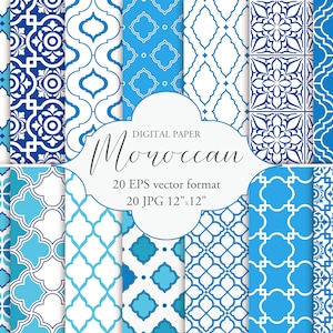 Modello senza cuciture vettoriale marocchino. Carta digitale araba. Ornamento di piastrelle mediterranee. Origine etnica. Motivo arabesco. Download istantaneo