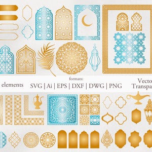 Arabic Svg items bundle. Vector separate elements. Arabian Ornament Digital Clipart. PNG transparent. Muslim Pattern Instant Download
