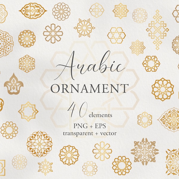 Oriental arabic ornamental elements. Digital vector clipart bundle. png + eps vector files. Templates for design, events.