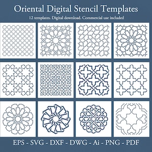 Modèle oriental sans couture Modèles de pochoirs numériques. Fichiers vectoriels SVG DXF. Ornements de pochoir numérique. Découpe laser de silhouettes