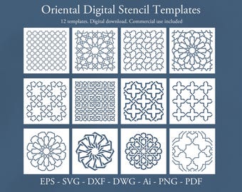 Oriental Seamless pattern Digital stencil templates. Vector SVG DXF files. Digital Stencil ornaments. Silhouette laser cutting