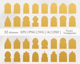 Arabic arches silhouette bundle. Arabian ornament. Digital clipart. EPS SVG vector PNG transparent. Doors & windows templates. Moroccan door