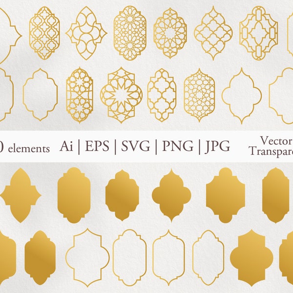 Moroccan Arabic frames. Vector vignettes bundle arabic style. Digital clipart Eps, Svg, Png. Arabian pattern. Moroccan window. Printable