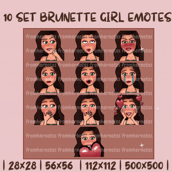 10 Set Brunette Girl Emotes Bundle | Perfect for Twitch and Discord | Adorable | Cute | Pretty | Perfect for Every Situation!