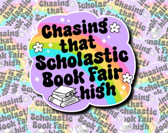 Pegatina de la Feria del Libro Scholastic: Vinilo decorativo con temática retro de nostalgia millennial.