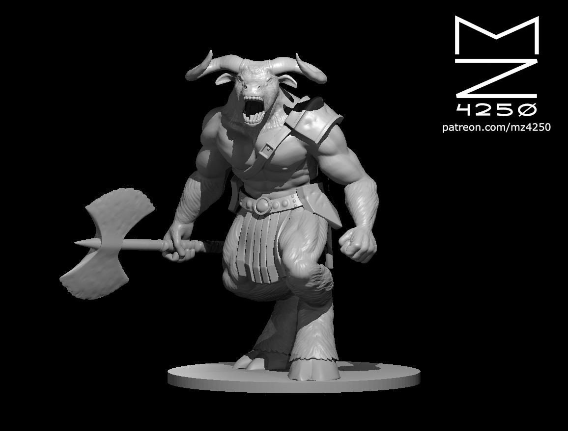 Minotauro D&D Miniatura Epic Miniatures | Tribù NPC 28mm | Stampata In 3D Resina