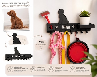 Soporte personalizado para correas de perros y gatos a partir de fotos de mascotas | Organizador de pared personalizado para perros | Silueta de perro personalizada | Regalo para amantes de los perros | Decoración para la entrada