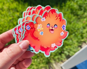 Orange Fire Pomeranian - Monster Sticker