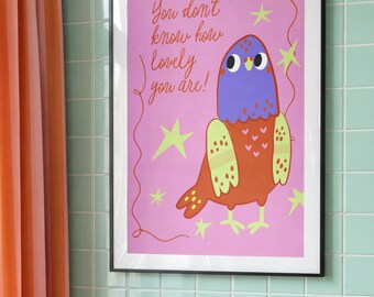 Whimsical Pigeon Art Print | Quirky Bird Wall Decor (Digital Download)