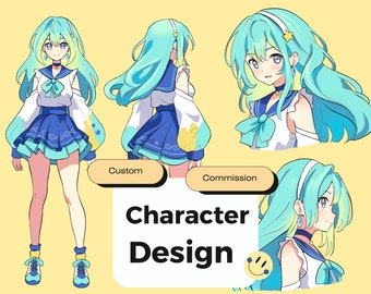 Cute Anime Character Design vTuber Commission - Pngtuber Streamer 2D Illustration Reference Sheet