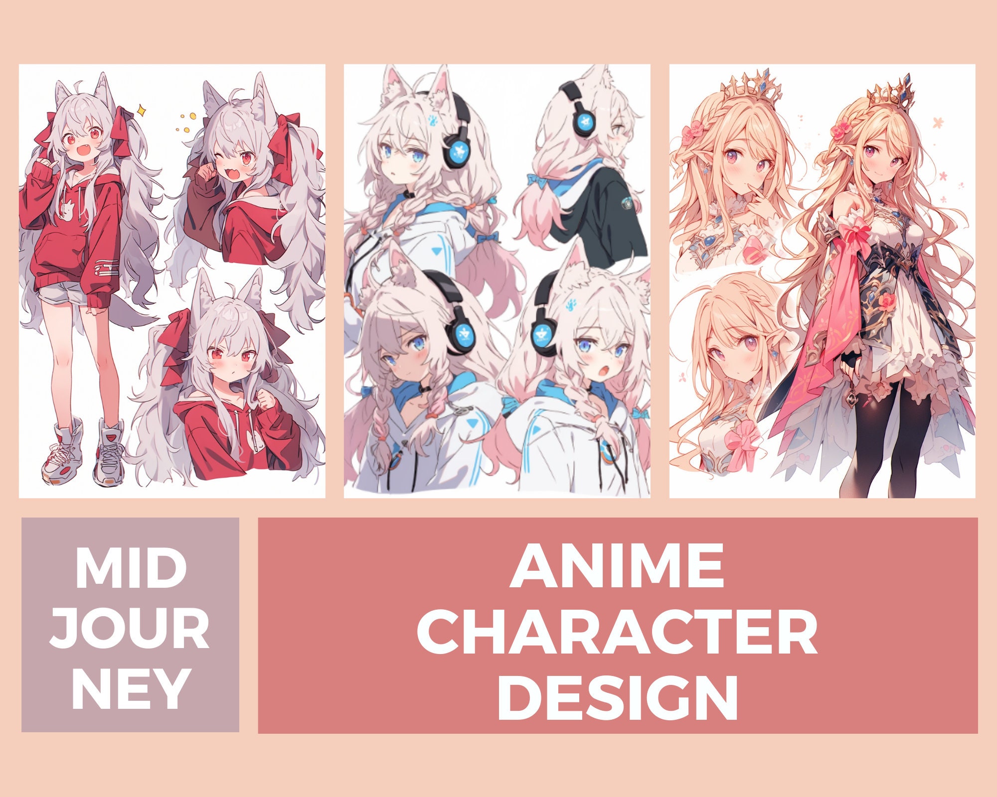 Midjourney Prompt Anime Character Design Sheet, Vtuber Design