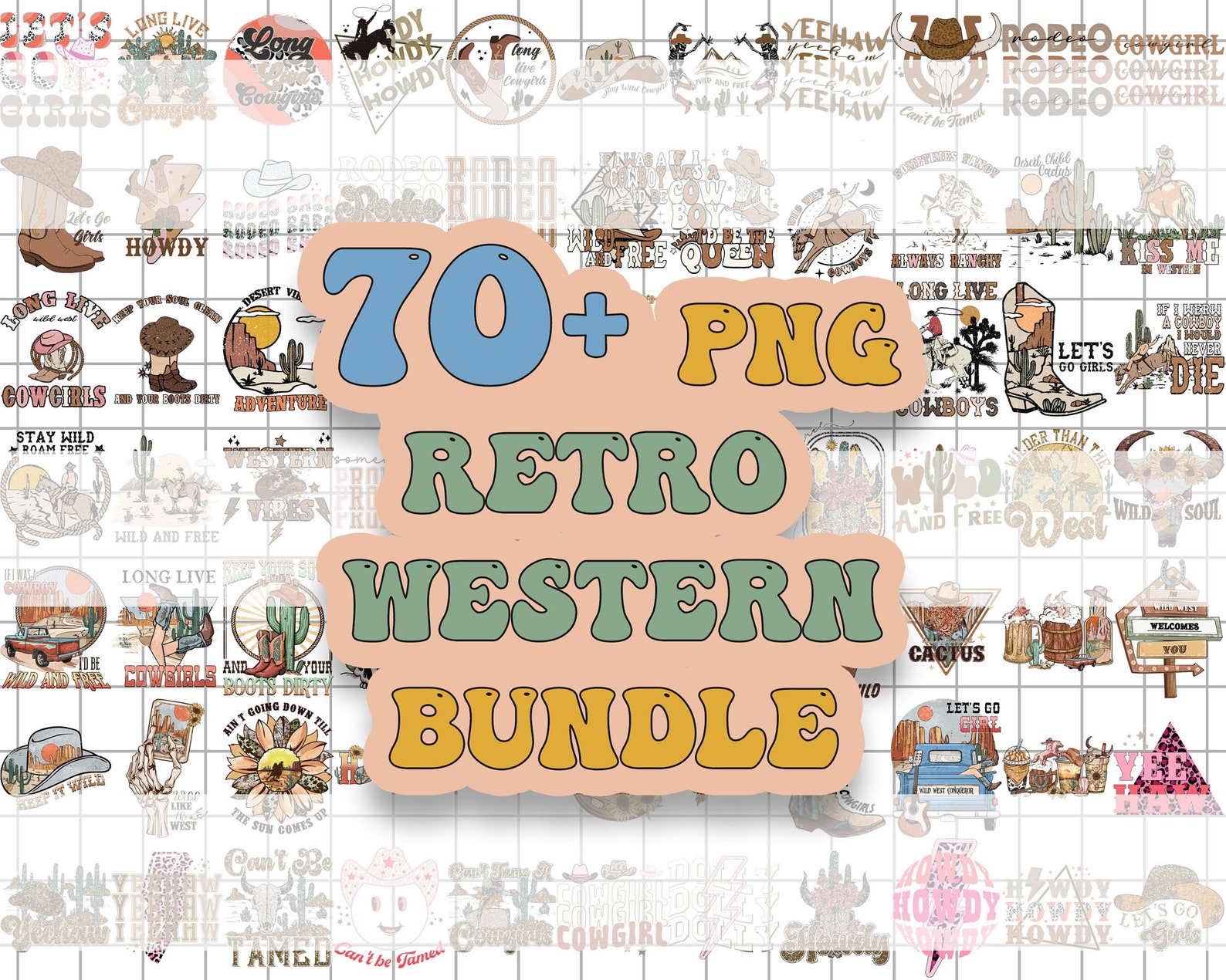 Retro Western Png Bundle, Vintage Style Png, Western Png Design, Cowboy ...