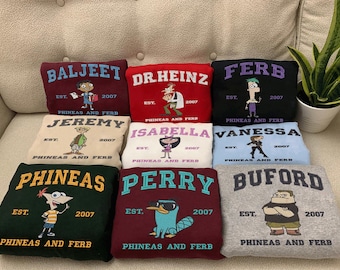 Custom Disney Phineas and Ferb Embroidery Sweatshirt, Phineas & Ferb Characters, Disney Trip, Disney Channel Movie ESD246-254.DT