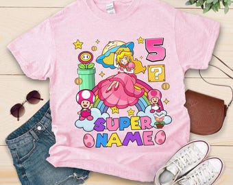 Custom Super Mario Princess Peach Birthday Girl Shirt, Super Mario Birthday Party T-Shirt, Gamer Birthday Gift, Super Mario Tee PSD305.C