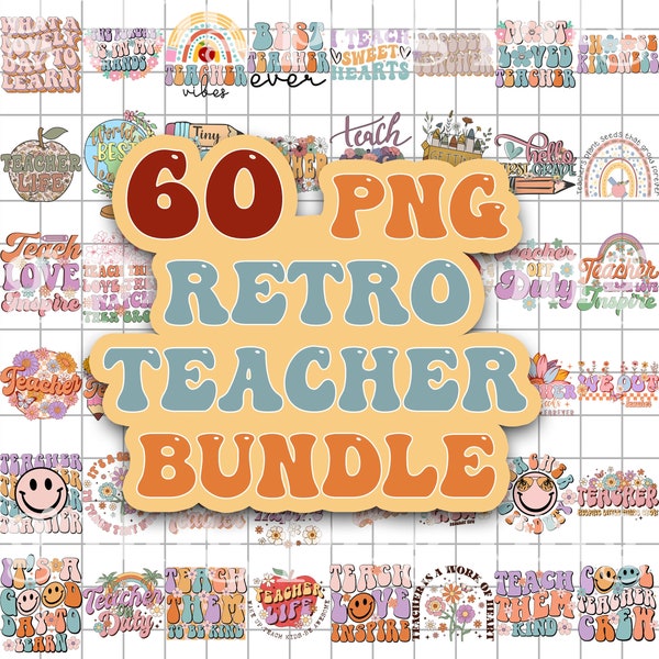 Retro Teacher PNG Bundle, Teacher Png, School Png, Teacher Appreciation Png, Teacher Shirt PNG Sublimation Designs Downloads BUNDLE064