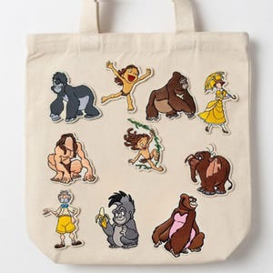 Tarzan Inspired Embroidered Patch Set, Jungle Characters Iron On Applique for Jacket Backpack Clothing