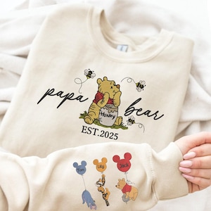Custom Father's Day Embroidery Sweatshirt with Names,Papa Est with Kid Name on Sleeve Sweatshirt, Papa Bear Shirt,Gift For Dad ESD199.H.C.DT