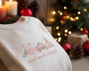 EMBROIDERED Meet me at Midnight Sweatshirt, Cinderella Inspired Shirt, Disney Girls Trip, Disney Cinderella Tee, Princess Party Gift ESD990