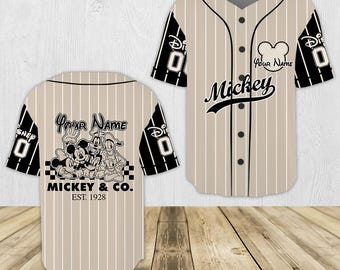 Maillot de baseball Disney vintage Mickey Mouse & Co 1928 à personnaliser, pour jeunes et adultes, cadeau idéal pour les fans de Disney, t-shirt 3D PSD258.C