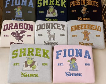Embroidery Shrek Characters Sweatshirt, Fiona Donkey Lord Farquaad Gingerbread Man Shrek Group Matching, Shrek Birthday Boy/Girl, Family
