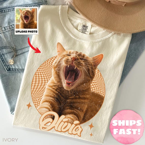 Comfort Colors Custom Cat Shirt, Custom Pet Shirt, Retro Pet Shirt, Cat Remembrance Gift, Vintage Pet Shirt, Dog Mom Cat Dad Shirt PSD012.C